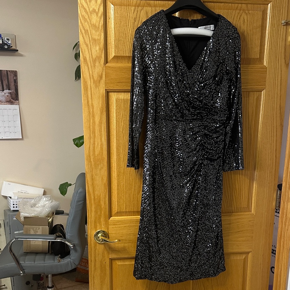 Mac Duggal Black Sequin Long Sleeve Dress